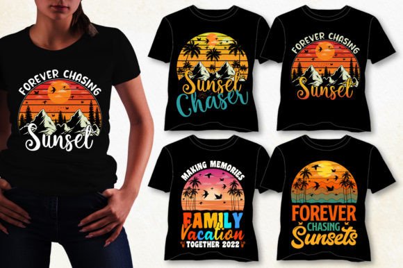 Summer Sunset T-Shirt Design Bundle: Graphics and T-Shirt Designs