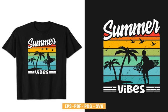 Summer Vibes Sunset Vintage Vector